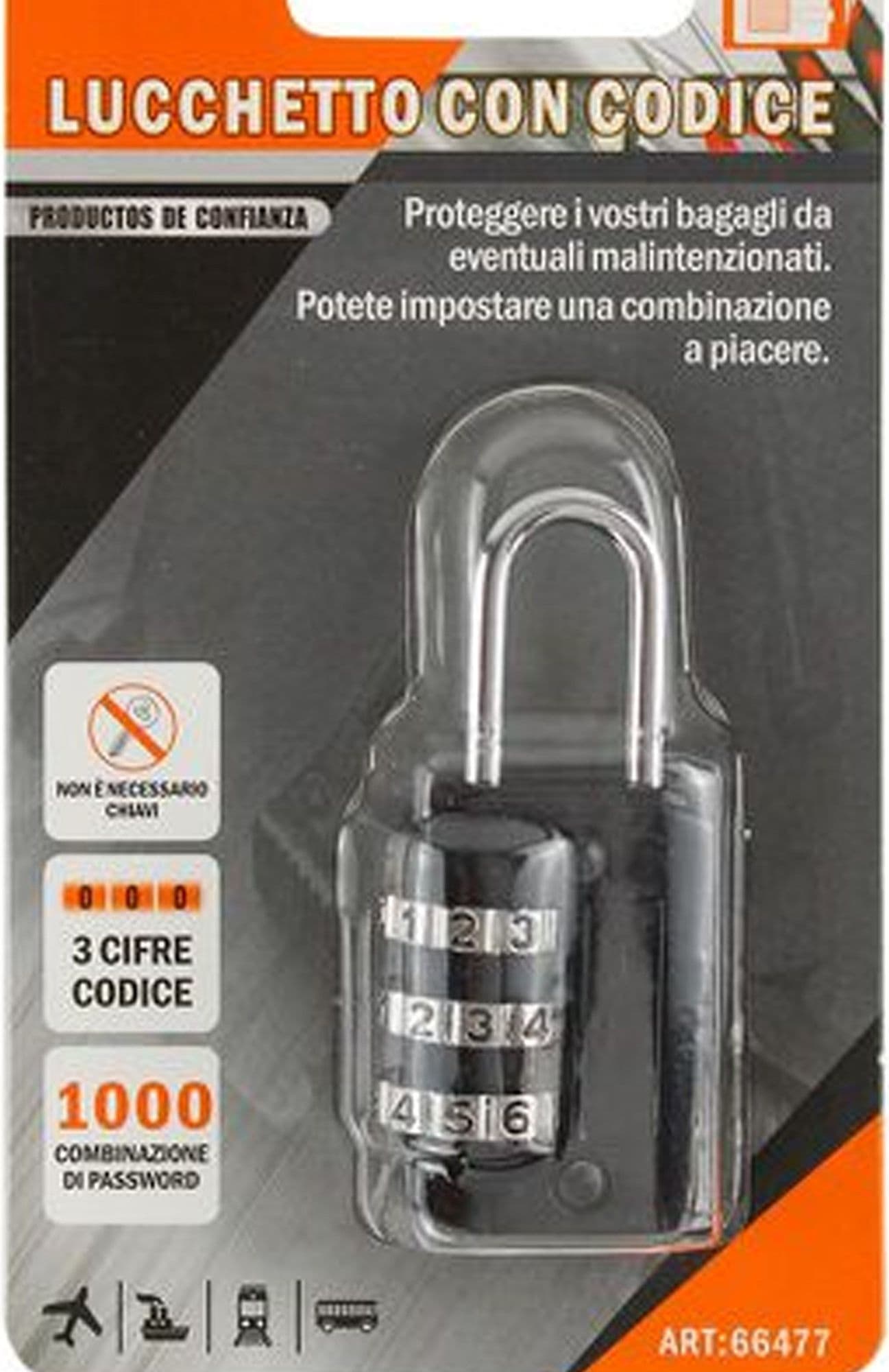 LUCCHETTO A COMBINAZIONE 3 CIFRE VALIGIE ARMADIETTI DI SICUREZZA 53X23X13MM - 2