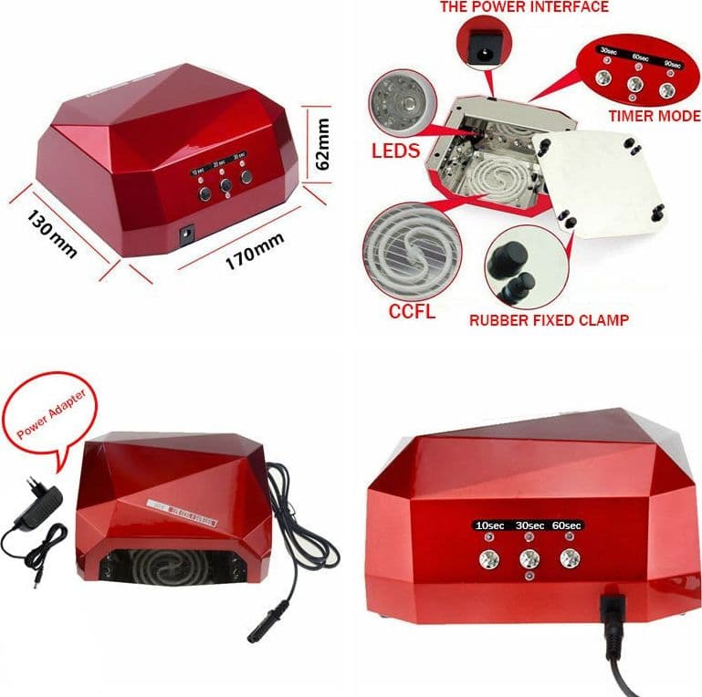 LAMPADA UV LED RICOSTRUZIONE UNGHIE NAIL ART TIMER 36W DIAMANTE TECNOLOGIA CCFL - 4