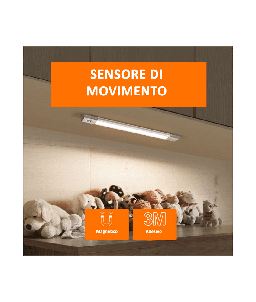 LAMPADA LED RICARICABILE ARMADIO 3W USB SENSORE MOVIMENTO CREPUSCOLARE - 13