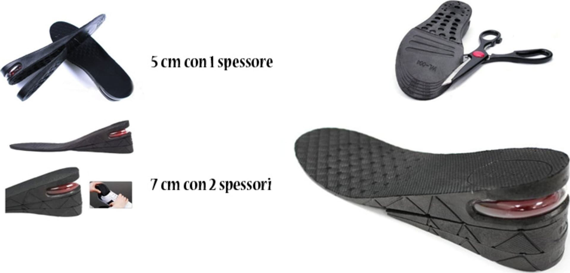 COPPIA DI SOLETTE ALZA TACCHI TACCO PER UOMO NERO ALZATACCO PER SCARPE ALTEZZA - 2