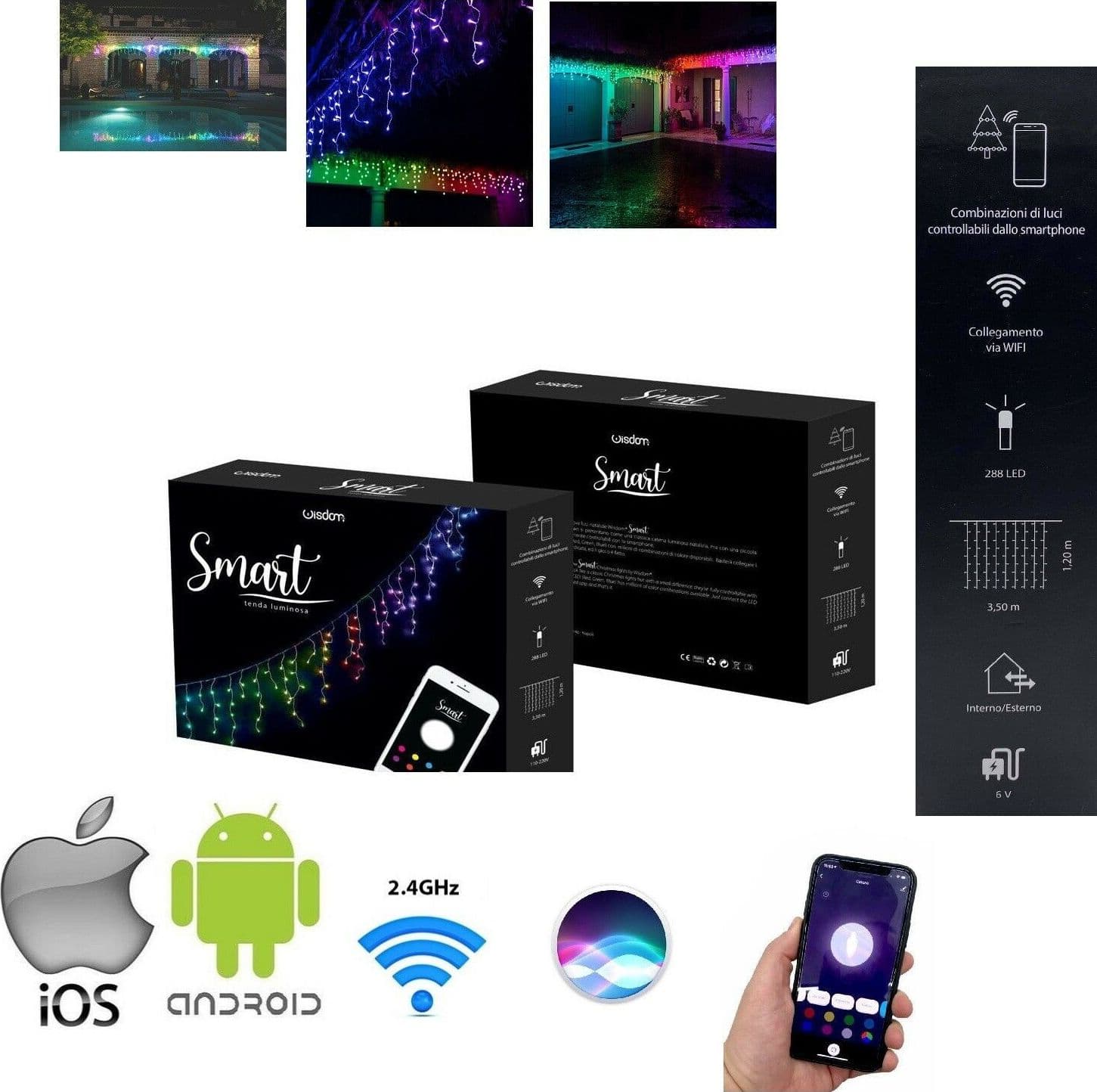 TENDA LUMINOSA CON CONTROLLO REMOTE SMART CON APP 288 LUCI A LED RGB 3,50X1,20MT - 2