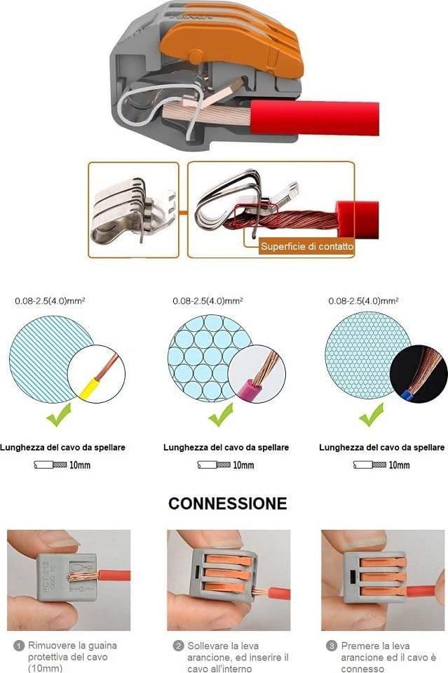 CONNETTORI MORSETTI CONFEZIONE CON 10 CONNETTORI UNIVERSALI 2 POLI A 1 VIA - 3