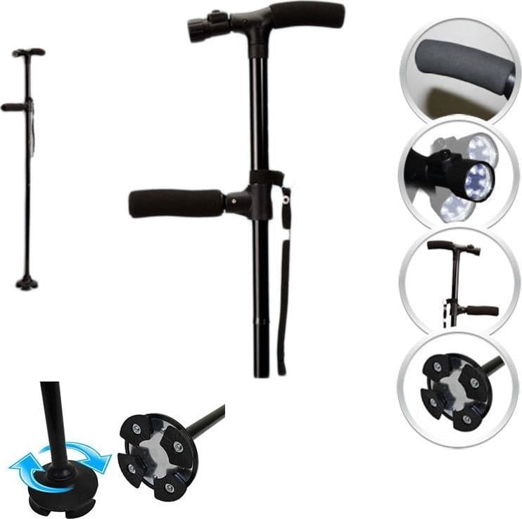 BASTONE MAGIC CANE MAGICO 2 MANICI TORCIA PIEGHEVOLE REGOLABILE DA PASSEGGIO