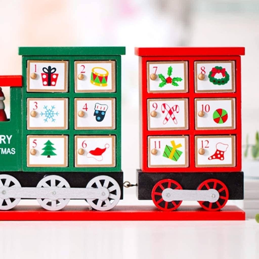 CALENDARIO AVVENTO TRENINO DI NATALE IN LEGNO 24 CASSETTI DECORAZIONI NATALIZIE - 2