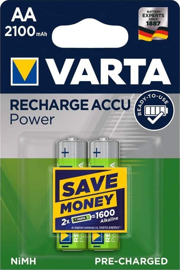 2 PILE VARTA STILO BATTERIE AA ALKALINE RICARICABILI 2100mAh NiMH HR6 1.2V ACCU - 6