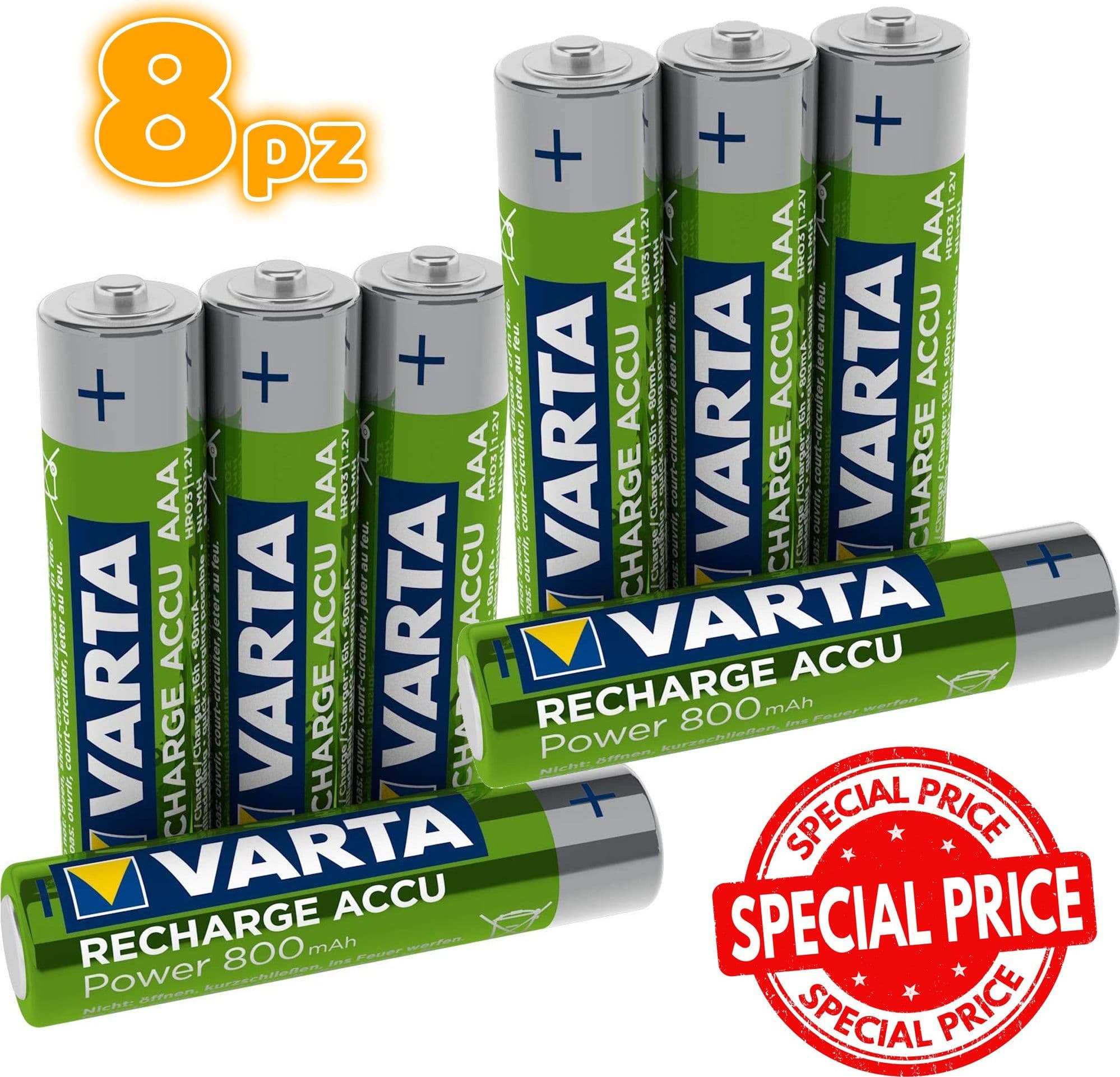 8 PILE VARTA MINI STILO BATTERIE MINISTILO AAA RICARICABILE RICARICABILI 800mAh