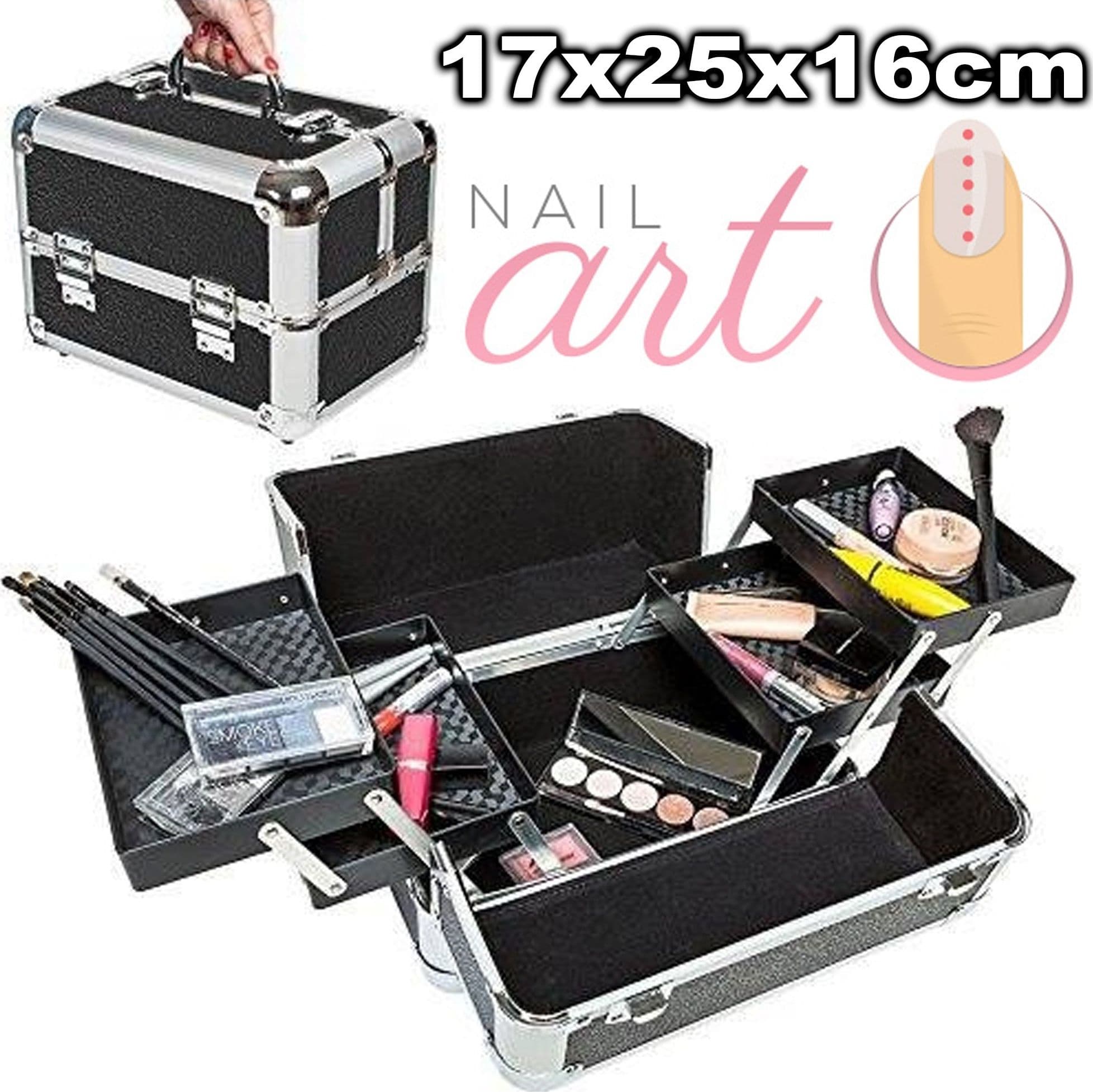 BAULETTO RIGIDO NERO VALIGIA RIGIDA BEAUTY CASE PER ESTETISTA MAKE UP NAIL ART