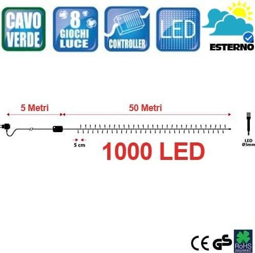 CATENA LUMINOSA 1000 LUCI LED ALBERO DI NATALE LUCCIOLE BIANCO CALDO ROSSO ESTERNO - 4