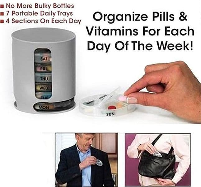 PORTA PILLOLE ORGANIZZATORE SETTIMANALE PILLOLE E VITAMINE PILL PRO 4 SCOMPARTI - 5