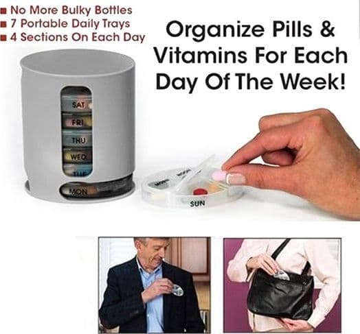 PORTA PILLOLE ORGANIZZATORE SETTIMANALE PILLOLE E VITAMINE PILL PRO 4 SCOMPARTI - 5