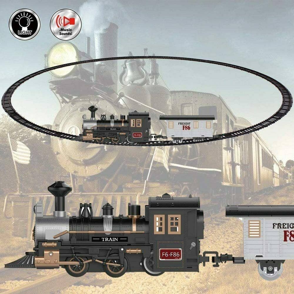 PISTA TRENINO GIOCATTOLO BAMBINI TRENO LOCOMOTIVA CON LUCE E SUONI VAGONE MERCI - 2