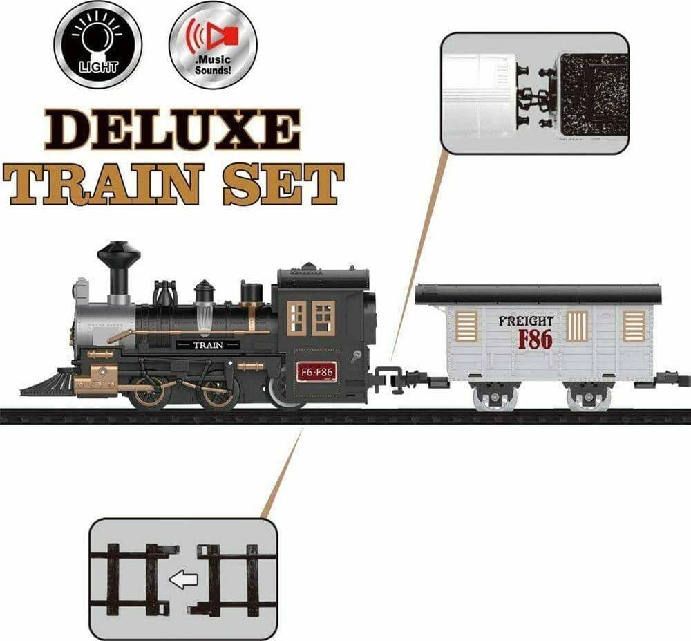 PISTA TRENINO GIOCATTOLO BAMBINI TRENO LOCOMOTIVA CON LUCE E SUONI VAGONE MERCI - 4