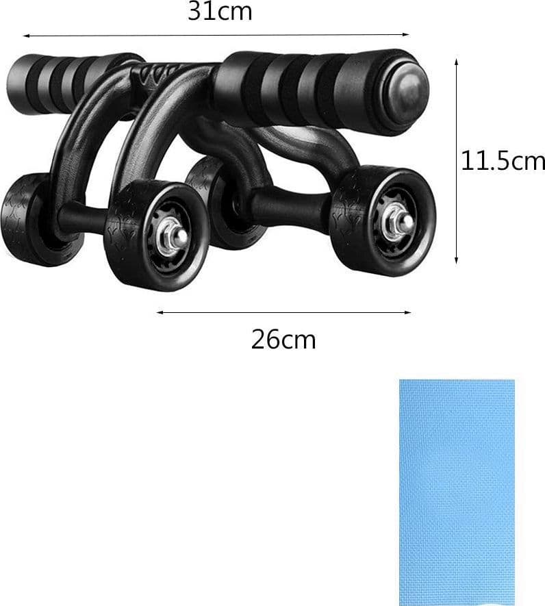 ATTREZZO PER ADDOMINALI FLESSIONI PETTO GLUTEI SPALLE 4 RUOTE + TAPPETINO FITNESS - 2