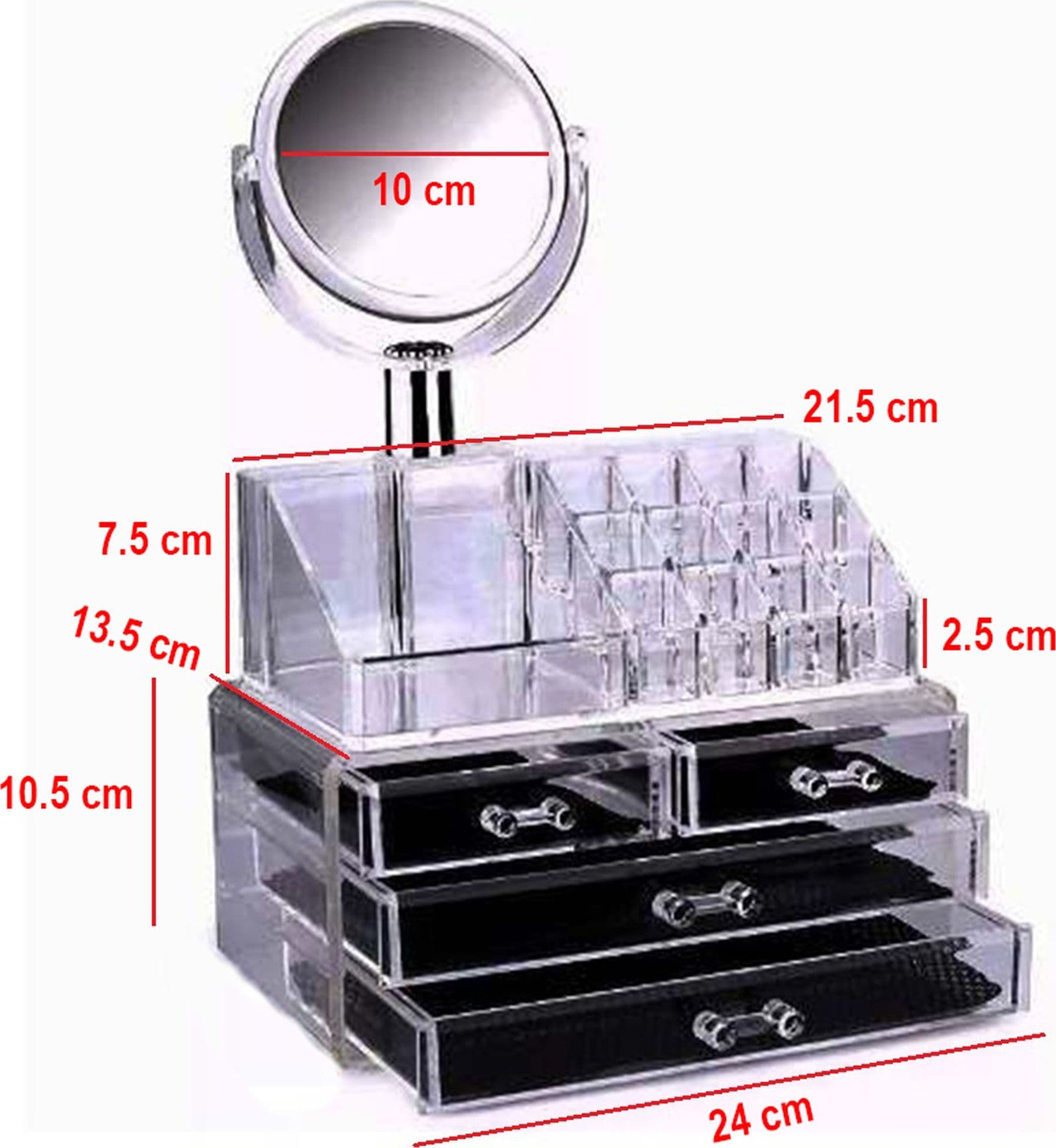 ORGANIZZATORE PORTA COSMETICI MAKE UP SPECCHIO ESPOSITORE ORGANIZER 16 COMPARTI - 2