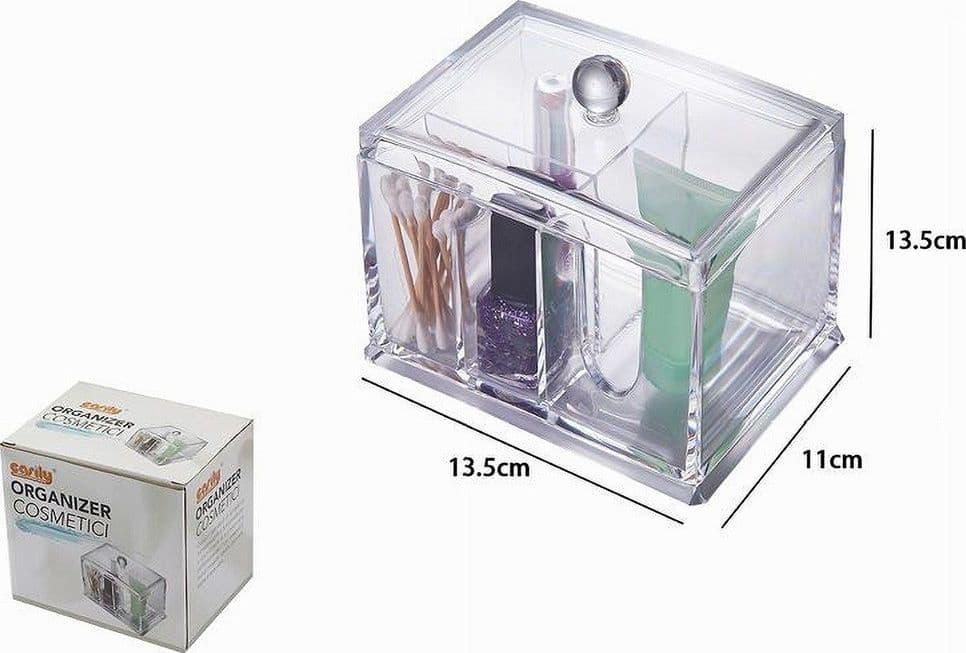 ORGANIZER ESPOSITORE RETTANGOLARE 4 COMPARTI ESY_10243 TRUCCO MAKE UP ACRILICO - 2