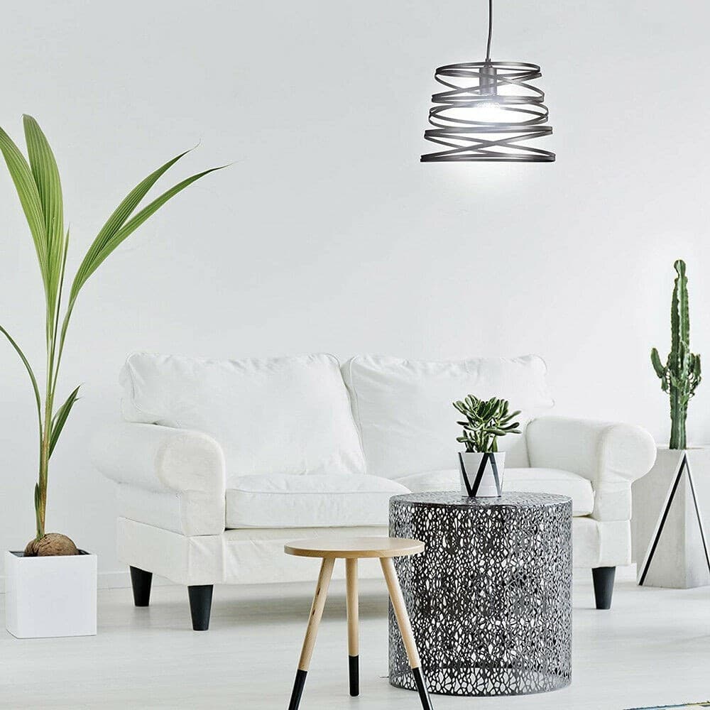 LAMPADARIO A SOSPENSIONE MODERNO CON PARALUME METALLO VORTICE TRAFORATO NERO A08 - 3