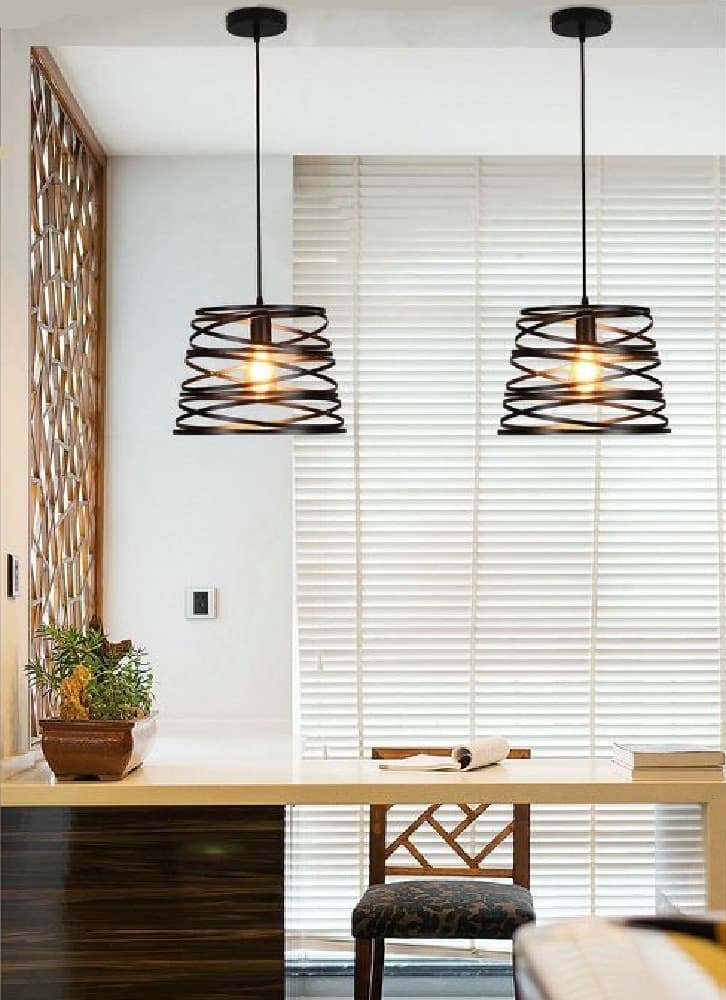 LAMPADARIO A SOSPENSIONE MODERNO CON PARALUME METALLO VORTICE TRAFORATO NERO A08 - 5
