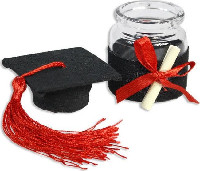 SET 12 PORTACONFETTI BOMBONIERA LAUREA AMPOLLA CON TAPPO FORMA DI TOCCO NERO - 2