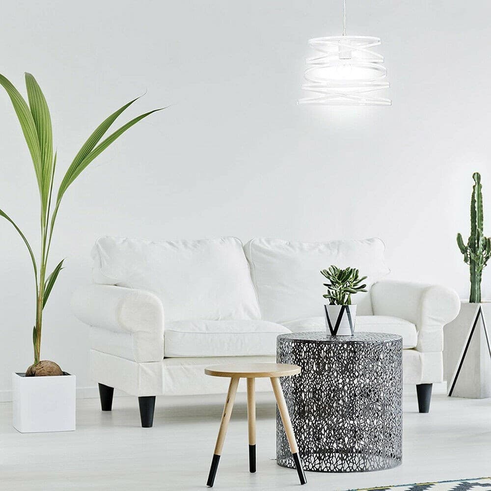 LAMPADARIO A SOSPENSIONE MODERNO PARALUME METALLO A VORTICE TRAFORATO BIANCO A08 - 3