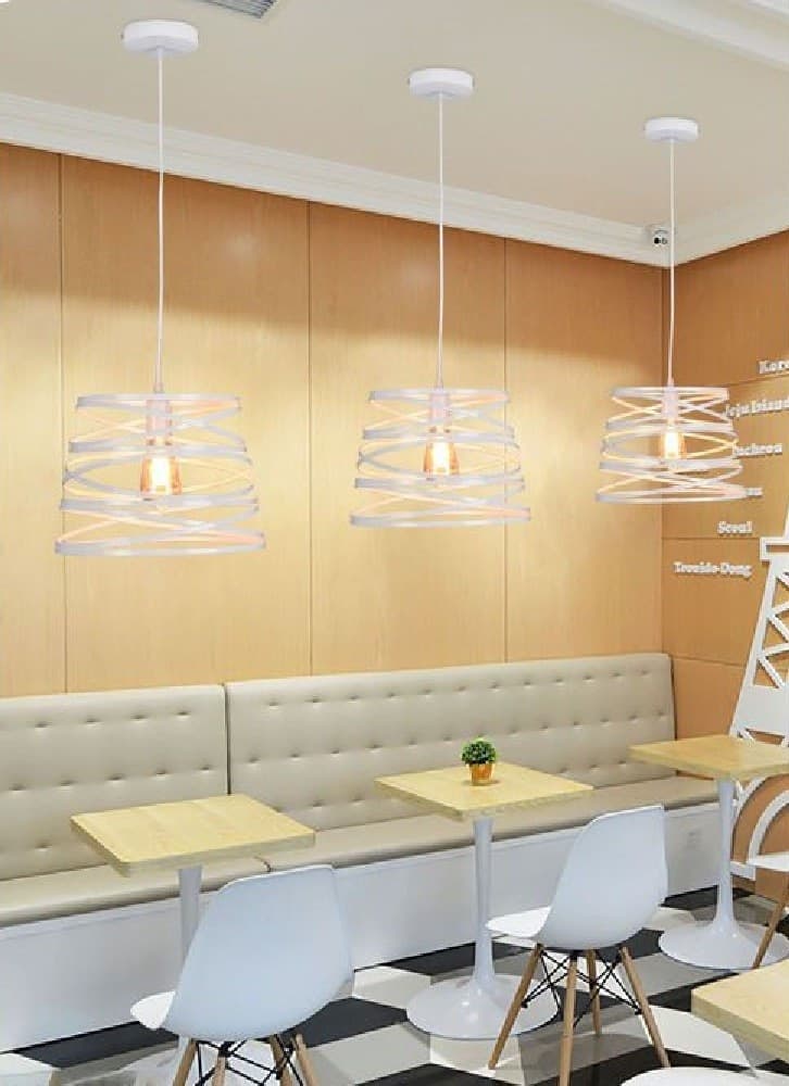 LAMPADARIO A SOSPENSIONE MODERNO PARALUME METALLO A VORTICE TRAFORATO BIANCO A08 - 5