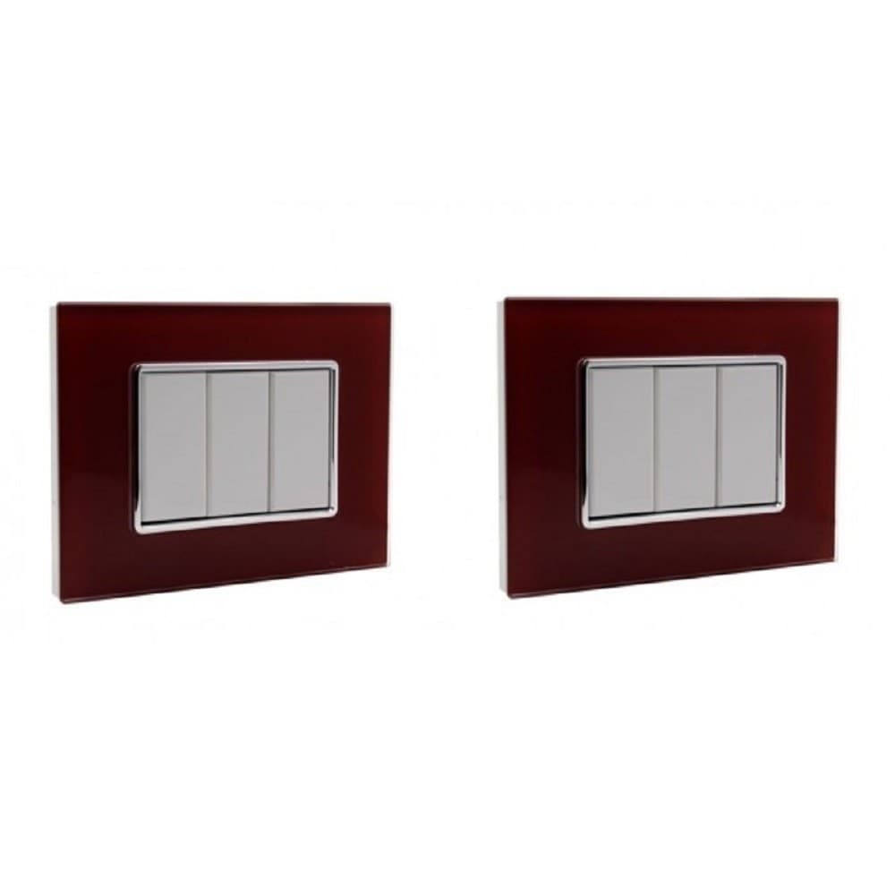 PLACCA CRISTAL 3 4 6M ROSSO POMPEIANO EFFETTO VETRO COMPATIBILE BTICINO AXOLUTE - 4