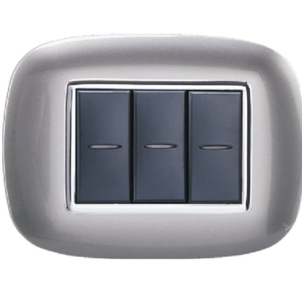 PLACCA OVAL 3 4 6 MODULI COLORE TITANIO COMPATIBILE BTICINO AXOLUTE - 5