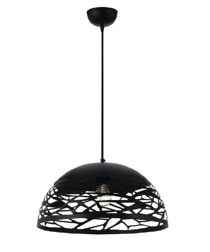 LAMPADARIO DESIGN CONTEMPORANEO PARALUME METALLO TRAFORATO SOSPENSIONE E27 A37 NERO - 2