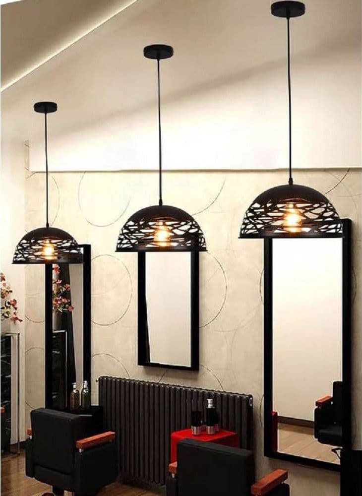 LAMPADARIO DESIGN CONTEMPORANEO PARALUME METALLO TRAFORATO SOSPENSIONE E27 A37 NERO - 3