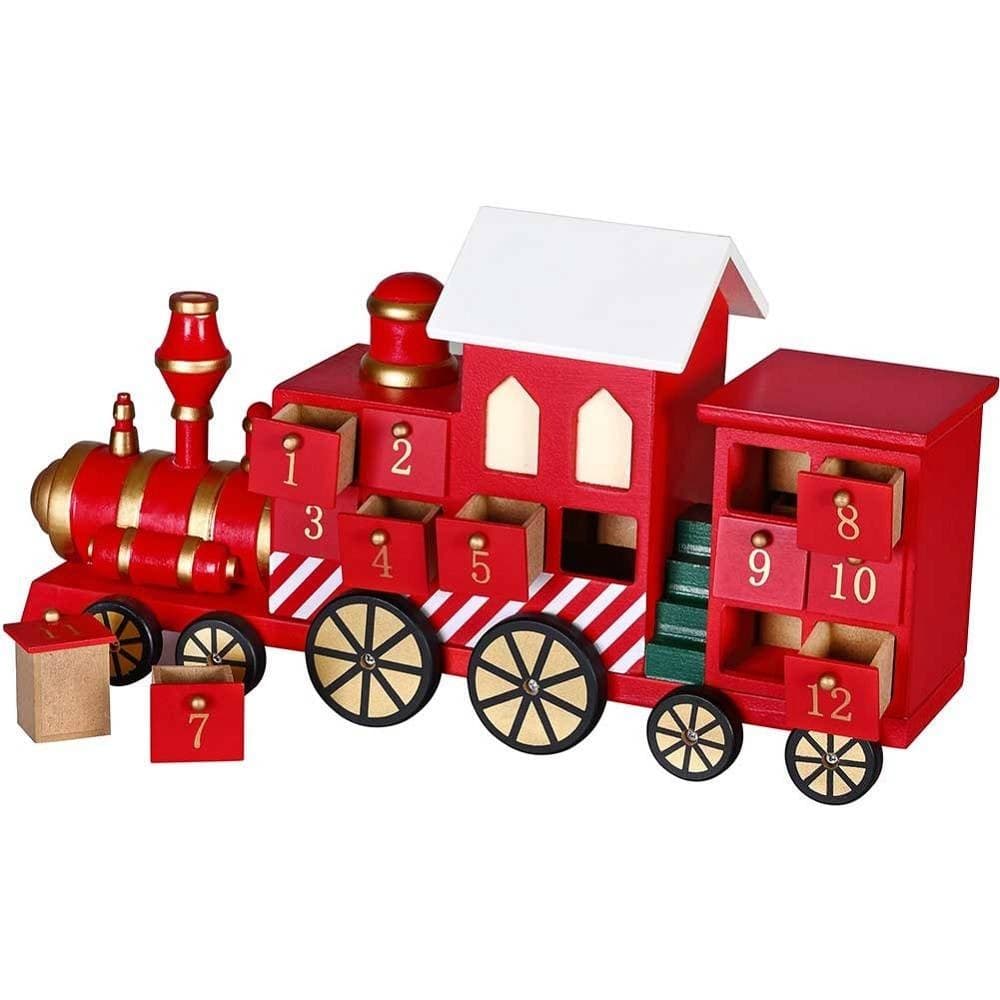 CALENDARIO AVVENTO TRENINO DI NATALE IN LEGNO 24 CASSETTI DECORAZIONI NATALIZIE - 2