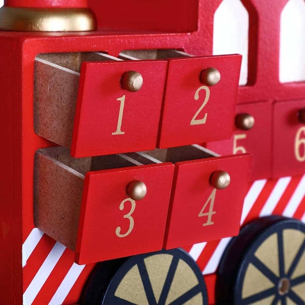 CALENDARIO AVVENTO TRENINO DI NATALE IN LEGNO 24 CASSETTI DECORAZIONI NATALIZIE - 3