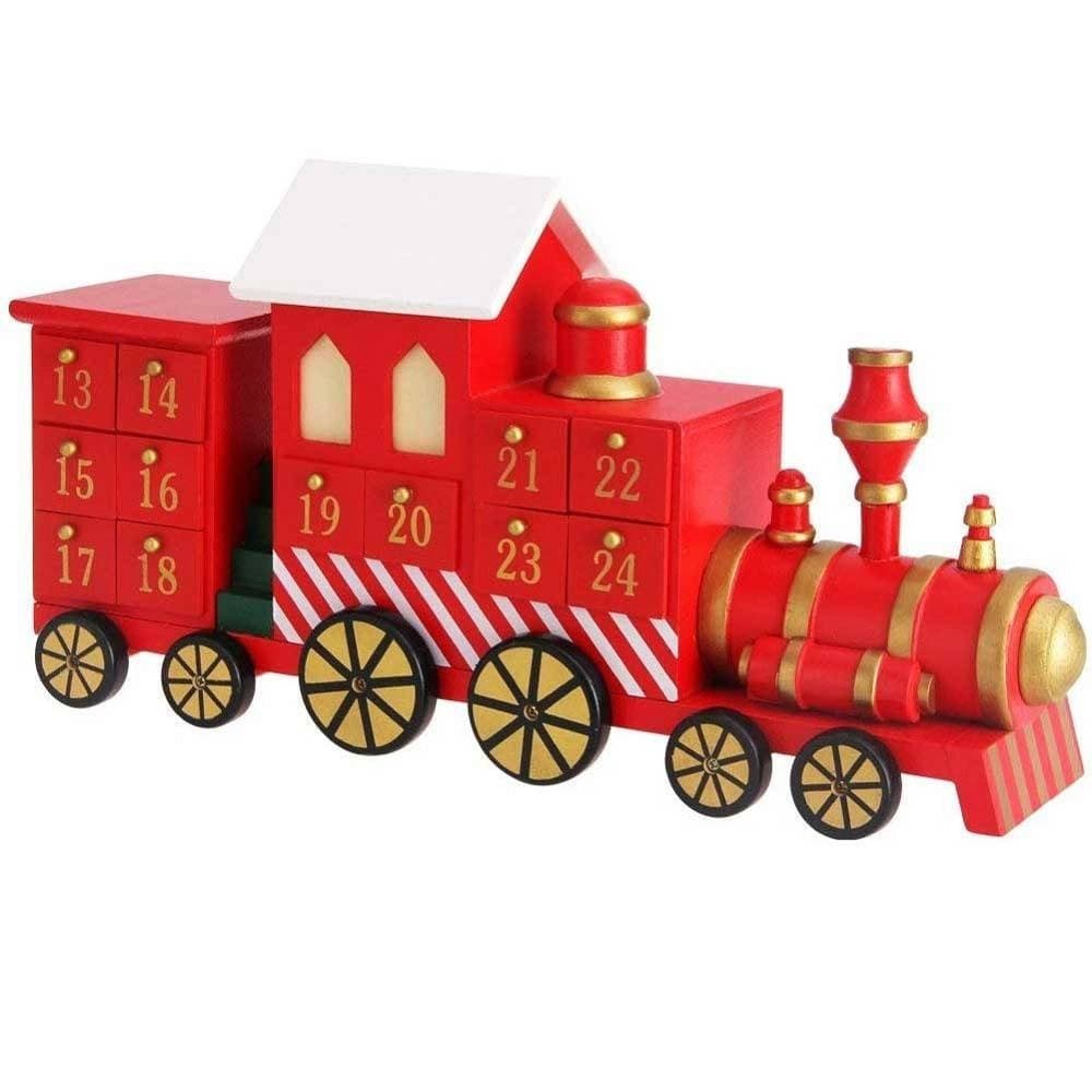 CALENDARIO AVVENTO TRENINO DI NATALE IN LEGNO 24 CASSETTI DECORAZIONI NATALIZIE - 4