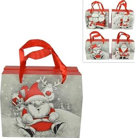 6 SCATOLE DA REGALO STAMPA BABBO NATALE MODERNO MANICI TESSUTO ROSSI 16X13X19CM - 2