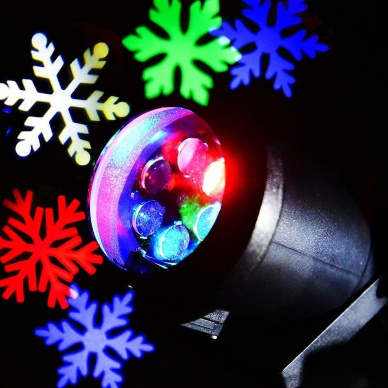 PROIETTORE LED EFFETTO FIOCCHI DI NEVE COLORATI RGB ADDOBBI NATALE PER INTERNO - 2