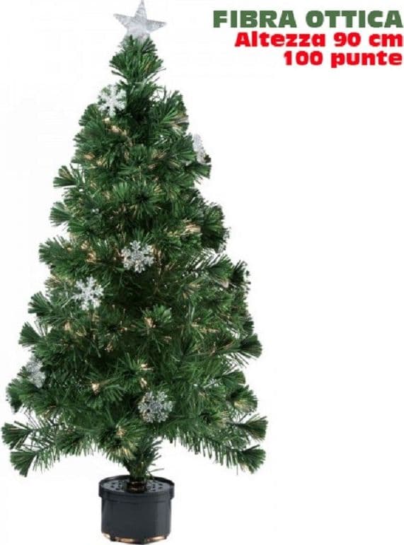 ALBERO DI NATALE FIBRA OTTICA SNOW 90CM 100 PUNTE 12 FIOCCHI DI NEVE VERDE - 2
