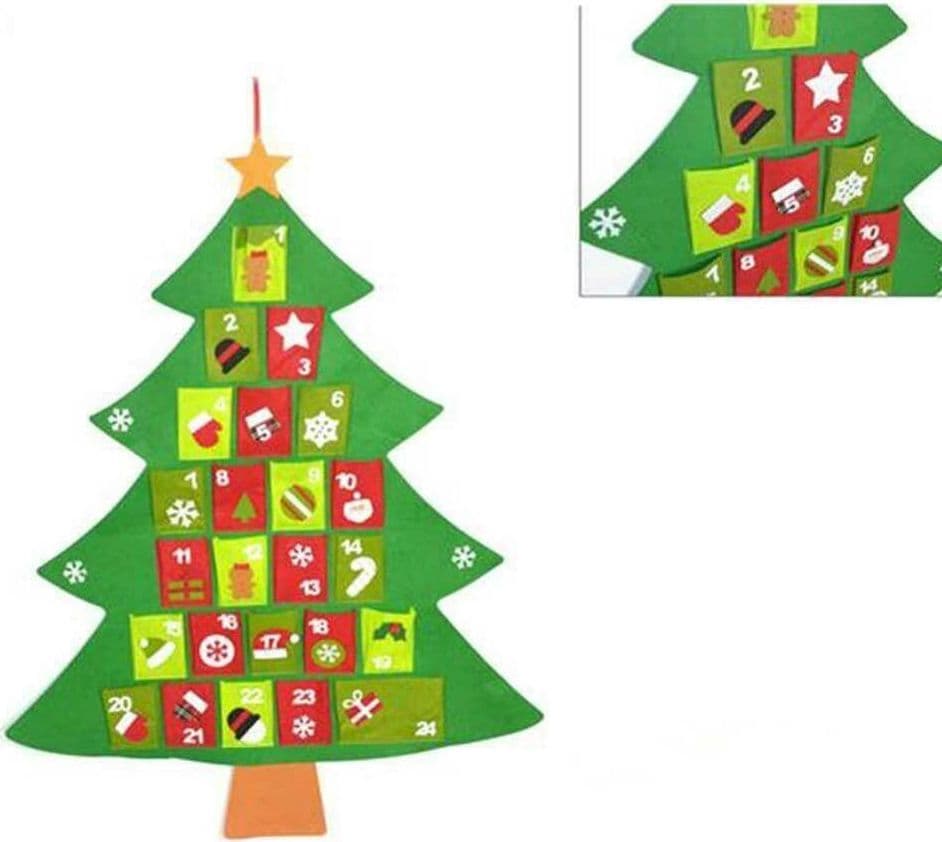 CALENDARIO AVVENTO ALBERO NATALE GIGANTE 110CM CON TASCHE DECORAZIONI NATALIZIE - 2