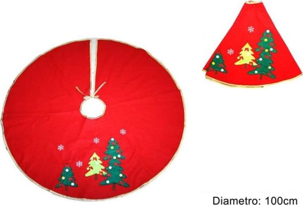 TAPPETO GONNA COPERTURA BASE ALBERO DI NATALE 100CM ROSSO DECORAZIONI NATALIZIE - 3