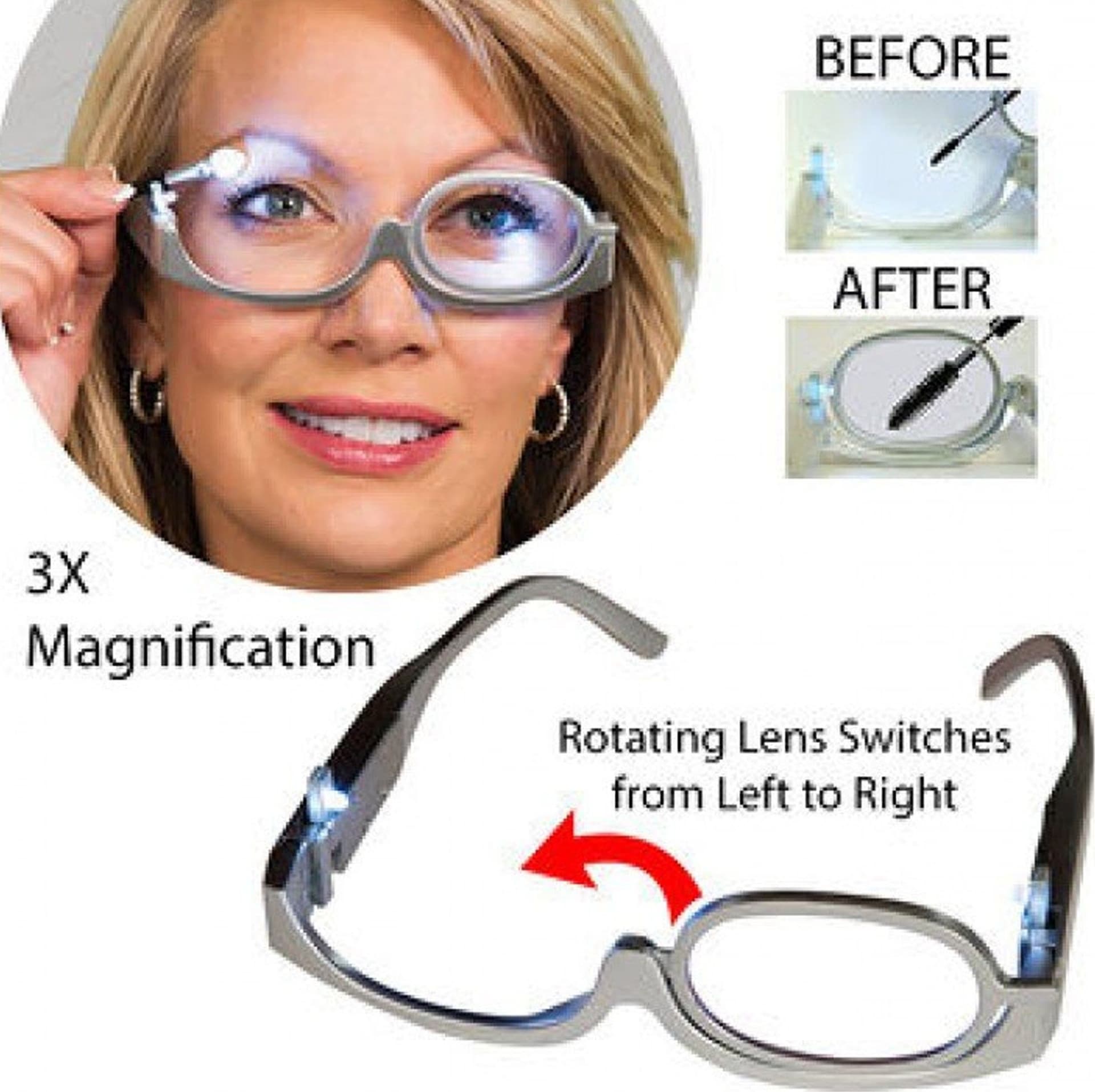 OCCHIALI PER MAKEUP TRUCCO INGRANDIMENTO CON LUCE LED LATERALE LENTE REGOLABILE - 3