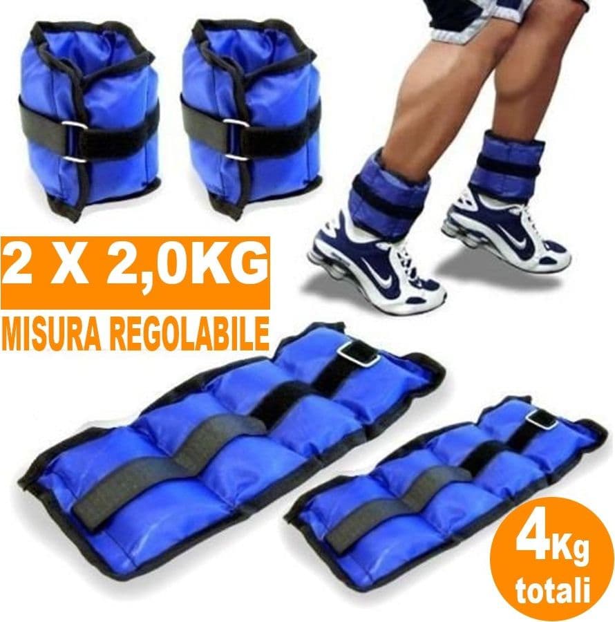 PESI PER CAVIGLIE E POLSI CAVIGLIERE SPORT FITNESS CAVIGLIERA PESO 4 KG EFFETTI - 2