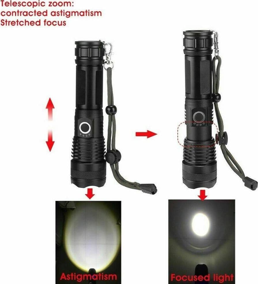 TORCIA TATTICA/MILITARE LED CREE T6 RICARICABILE ZOOM DOPPIA BATTERIA A90-P50 - 5