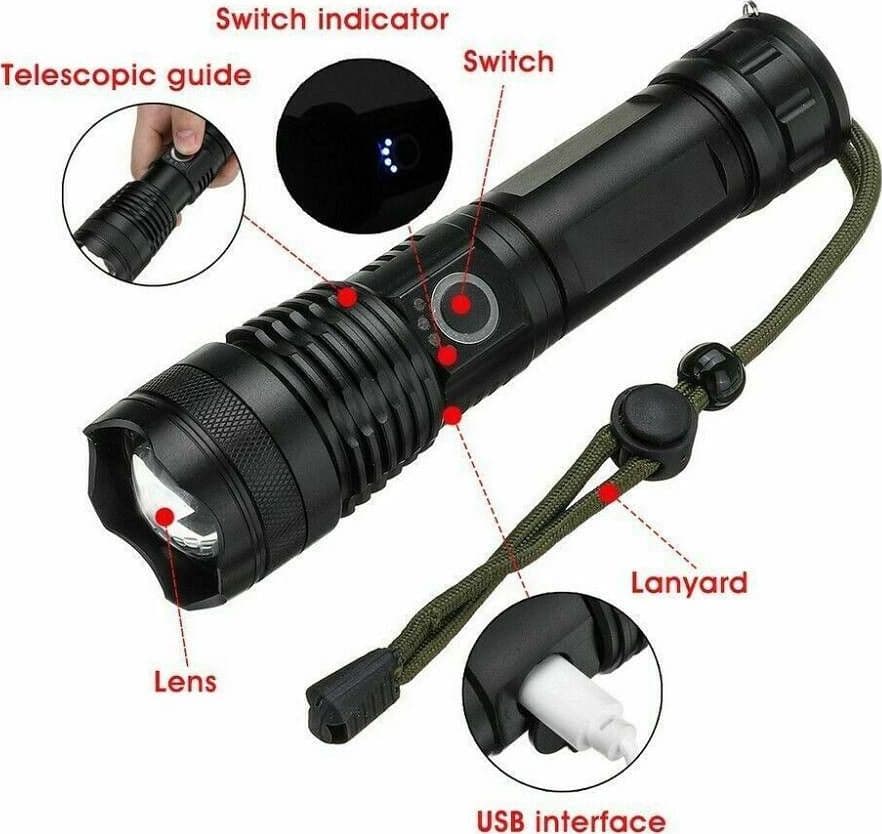 TORCIA TATTICA/MILITARE LED CREE T6 RICARICABILE ZOOM DOPPIA BATTERIA A90-P50 - 6