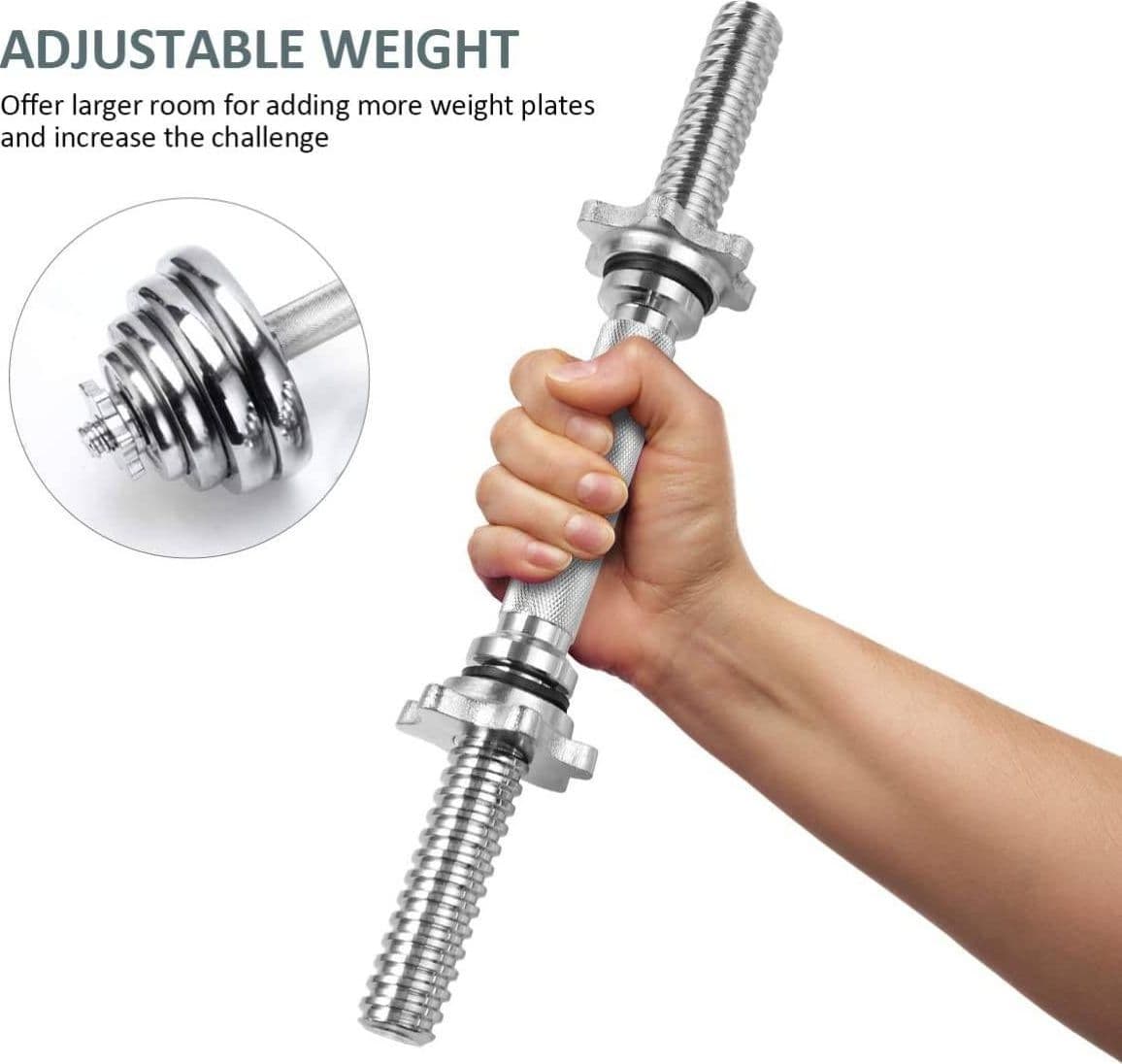 2 MANUBRI FILETTATI DA 35CM PER SOLLEVAMENTO PESI SPORT ALLENAMENTO PALESTRA - 4