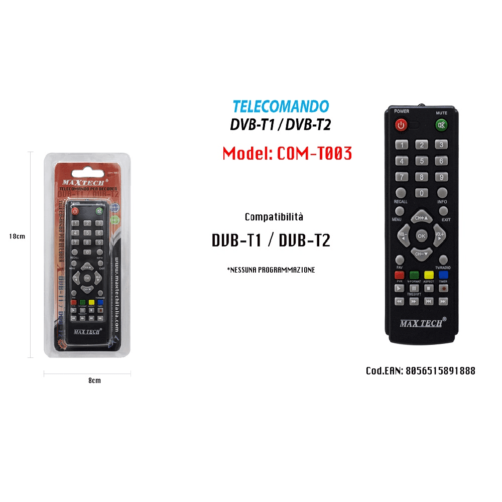 TELECOMANDO PER DECODER DVB-T1 / DVB-T2 COMPATIBILI SOLO CON DISPOSITIVI MAXTECH - 2