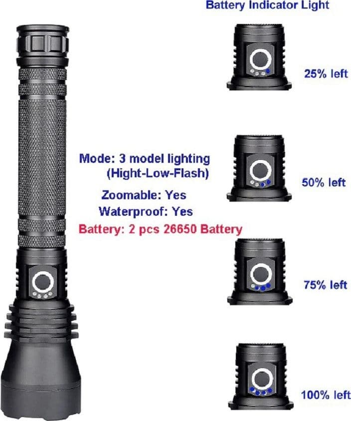 TORCIA LAMPADA LED CREE P50 RICARICABILE 2000 LUMEN 80000 W ZOOM DOPPIA BATTERIA - 7