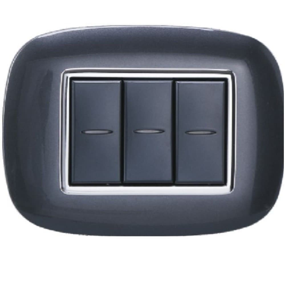 PLACCA OVAL 3 4 6 MODULI COLORE NERO COMPATIBILE CON BTICINO AXOLUTE - 5