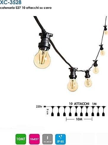 CATENA LUMINOSA LED CATENARIA CON 10 PORTALAMPADE E27 10MT PROLUNGABILE IP54 - 5