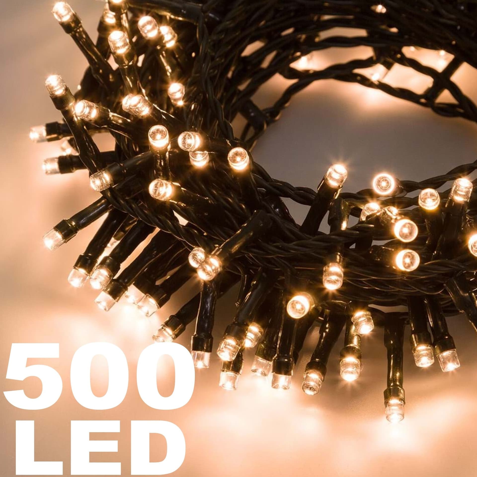 CATENA LUMINOSA 500 LUCI LED LUCCIOLE COLORE BIANCO CALDO CON CONTROLLER INTERNO