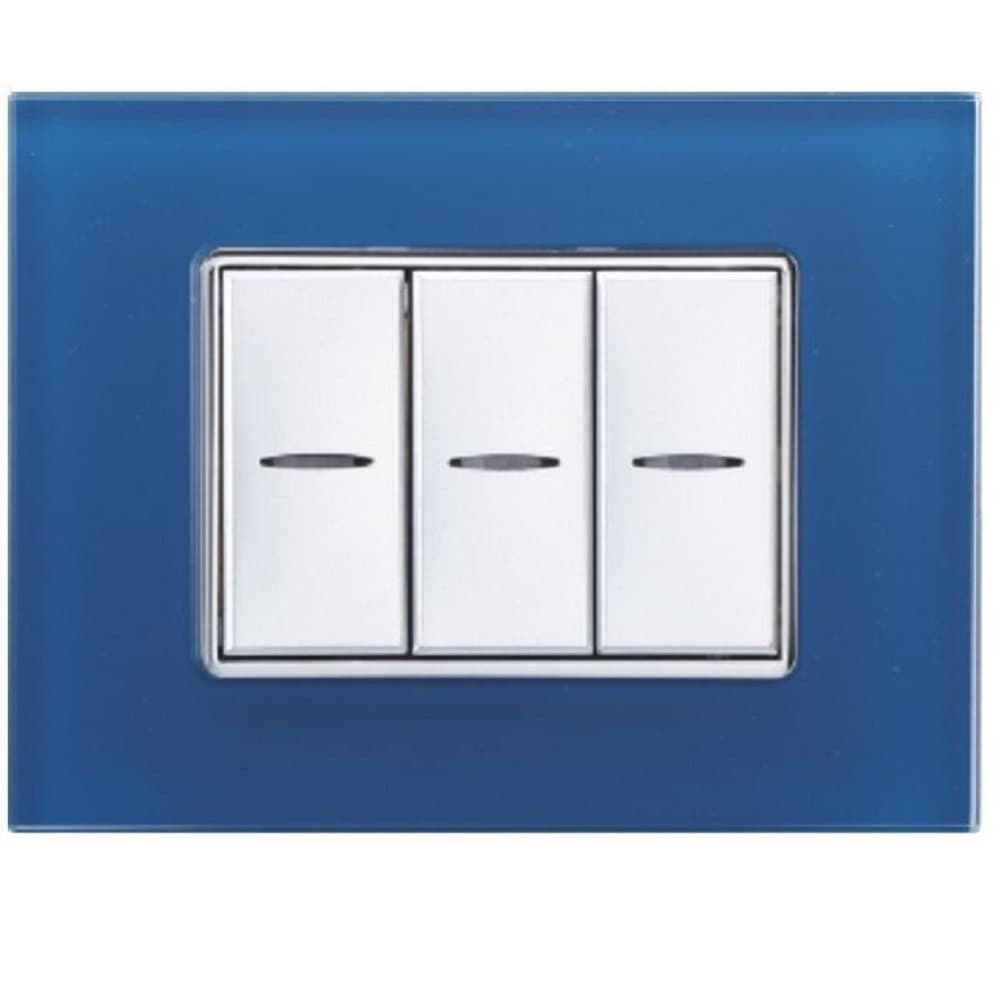 PLACCA CRISTAL 3M 4M 6M BLU CAPRI EFFETTO VETRO COMPATIBILE CON BTICINO AXOLUTE - 5