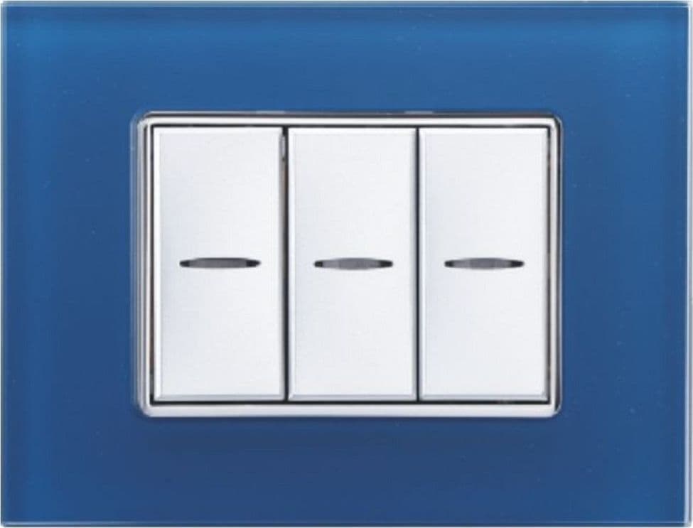PLACCA CRISTAL 3M 4M 6M BLU CAPRI EFFETTO VETRO COMPATIBILE CON BTICINO AXOLUTE - 3