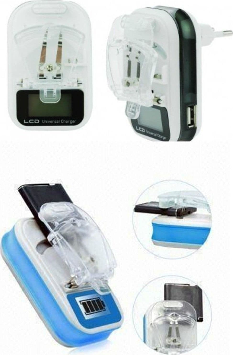 CARICABATTERIA UNIVERSALE CARICATORE LCD USB PER CELLULARE SMARTPHONE FOTOCAMERA