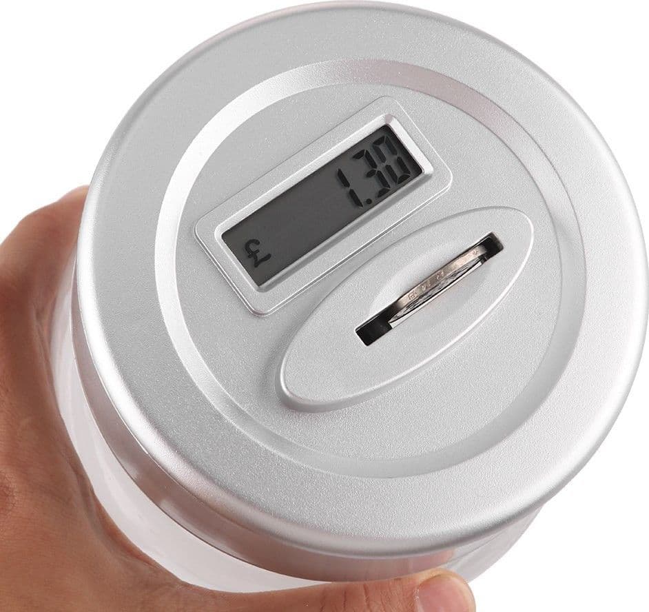 SALVADANAIO CON CONTAMONETE AUTOMATICO FORMA BARATTOLO DISPLAY LCD MONEY BOX LCD - 2